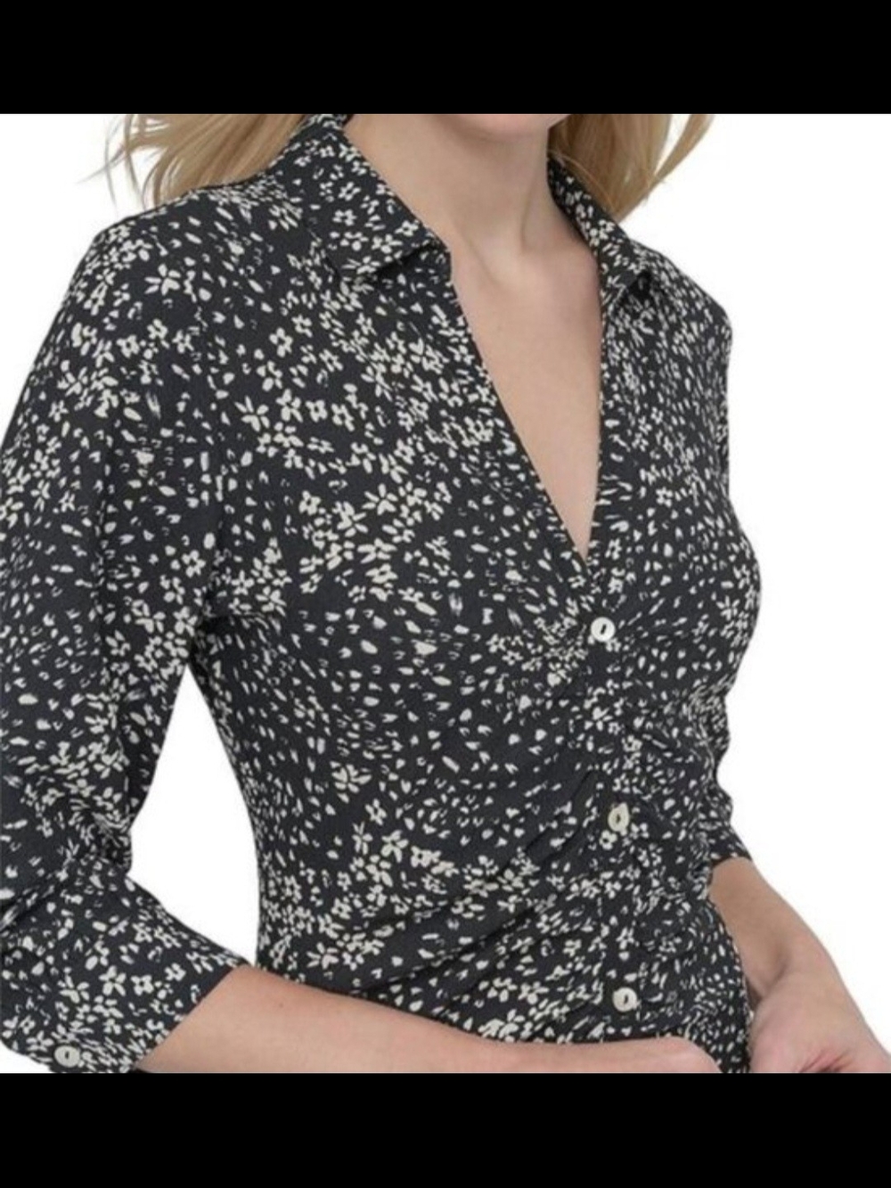 DKNY Black and White Floral Maxi Dress